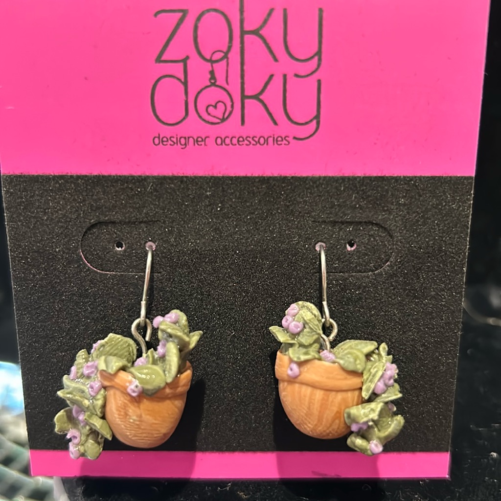 Hand Sculpted Flower Pot Earrings With Purple-Boutique 35$